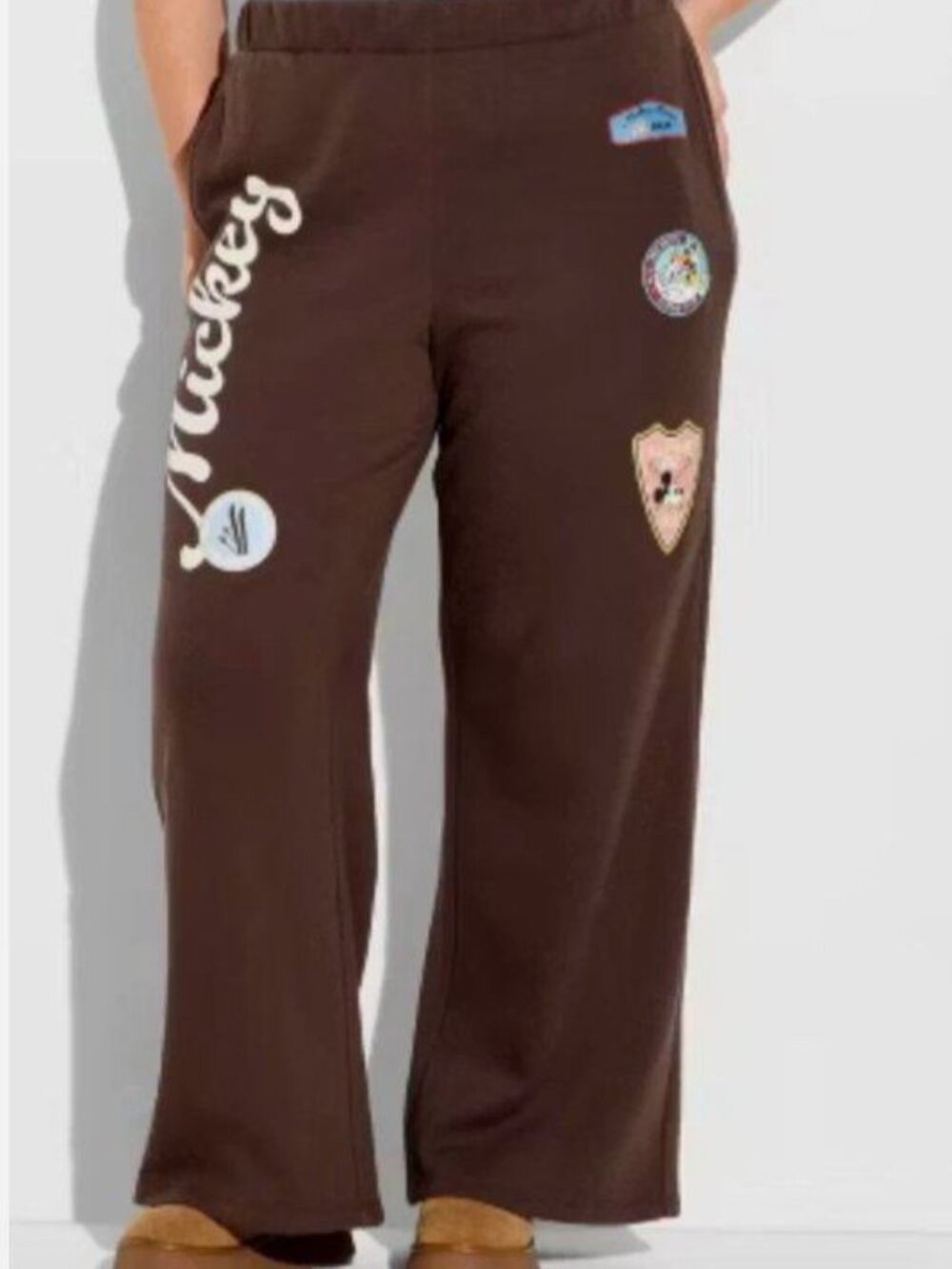 Women’s 2X Brown Wide Leg Mickey Mouse Graphic Pants